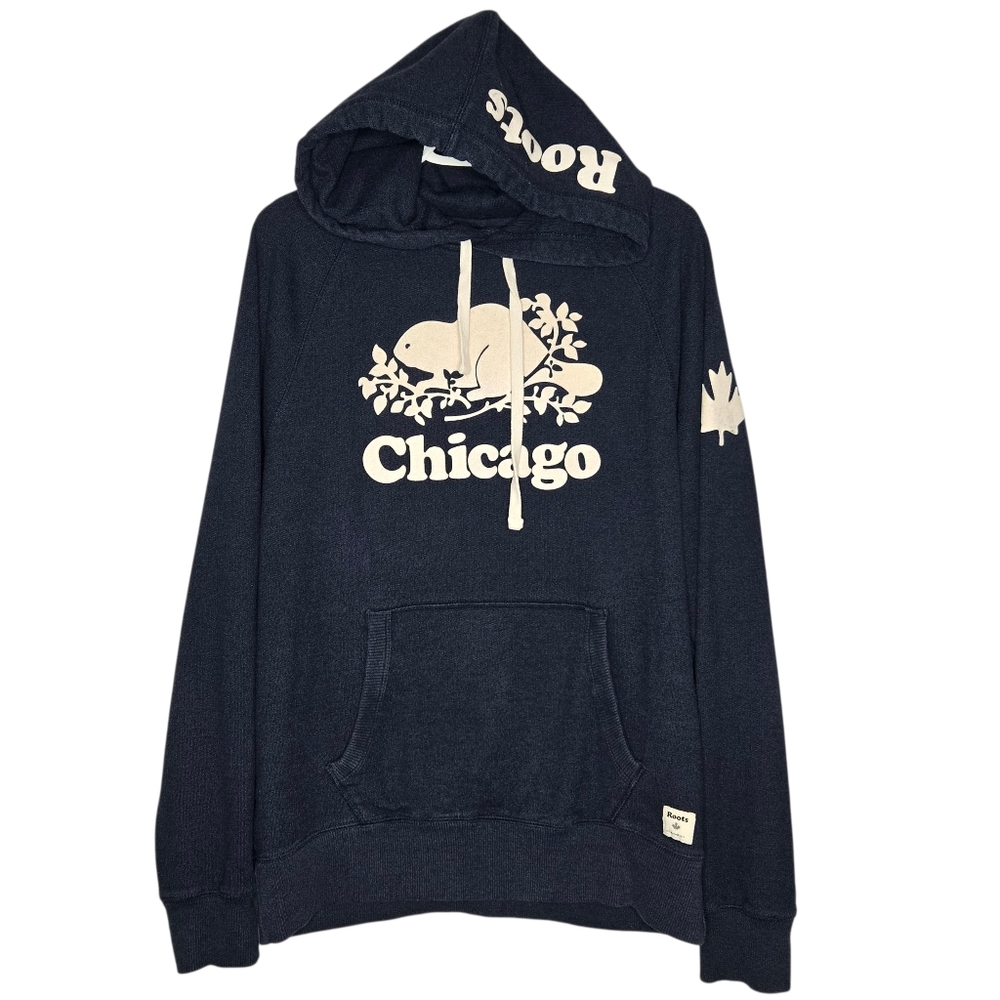 Roots‎ Chicago Hoodie Navy Blue Unisex Size Large Excellent Condition